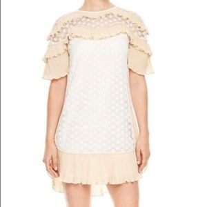 Sandro Bohemian Ruffled Lace Dress In White NWT